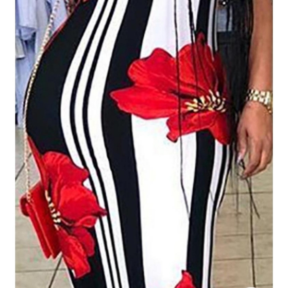 Floral Print Striped Bodycon Maxi Dress - Picture 3 of 4